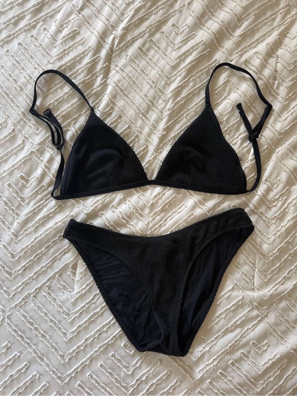 Good American Black Textured Triangle Bikini Set